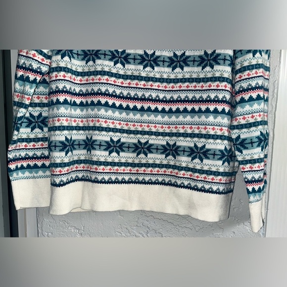 Talbots Teal and Ivory Patterned Mock Neck Sweater - Picture 8 of 11